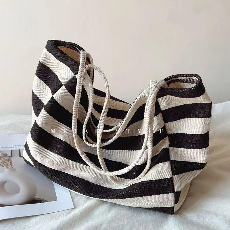 Sac Cabas en Toile Korean Artistic Color Block – Grande Capacité, Épaule Unique, Style Décontracté