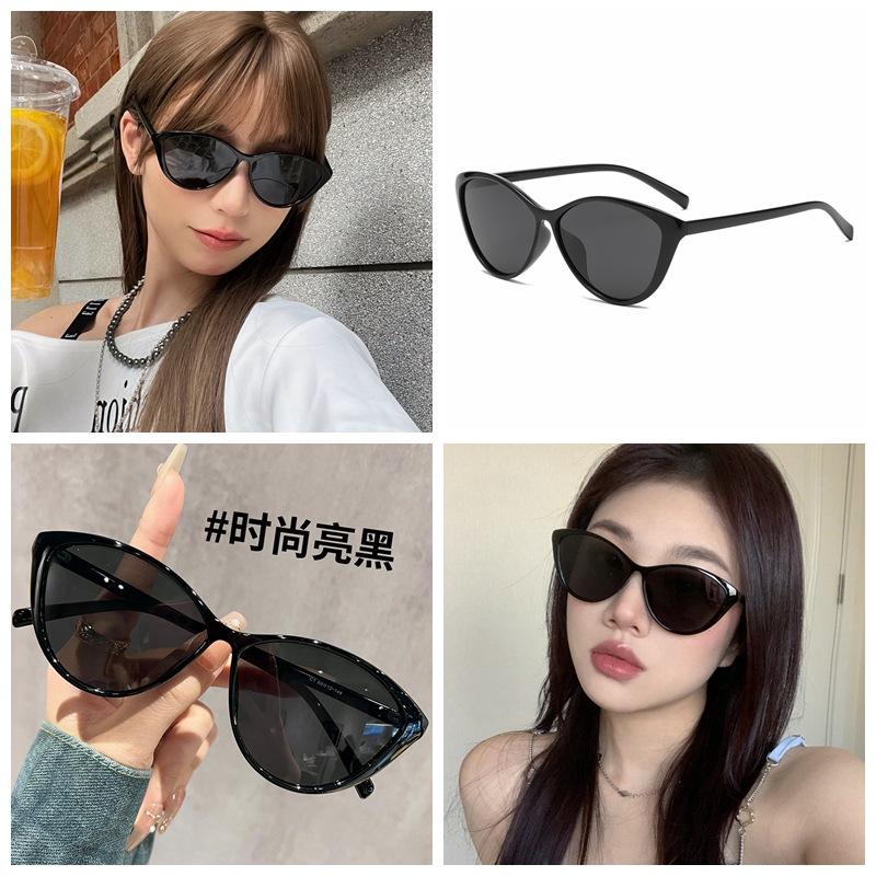 

High-definition polarized trendy cat-eye black large-frame sunglasses for women, UV protection, suitable for wearing without makeup, can be fitted TR Ultra-light frame+High