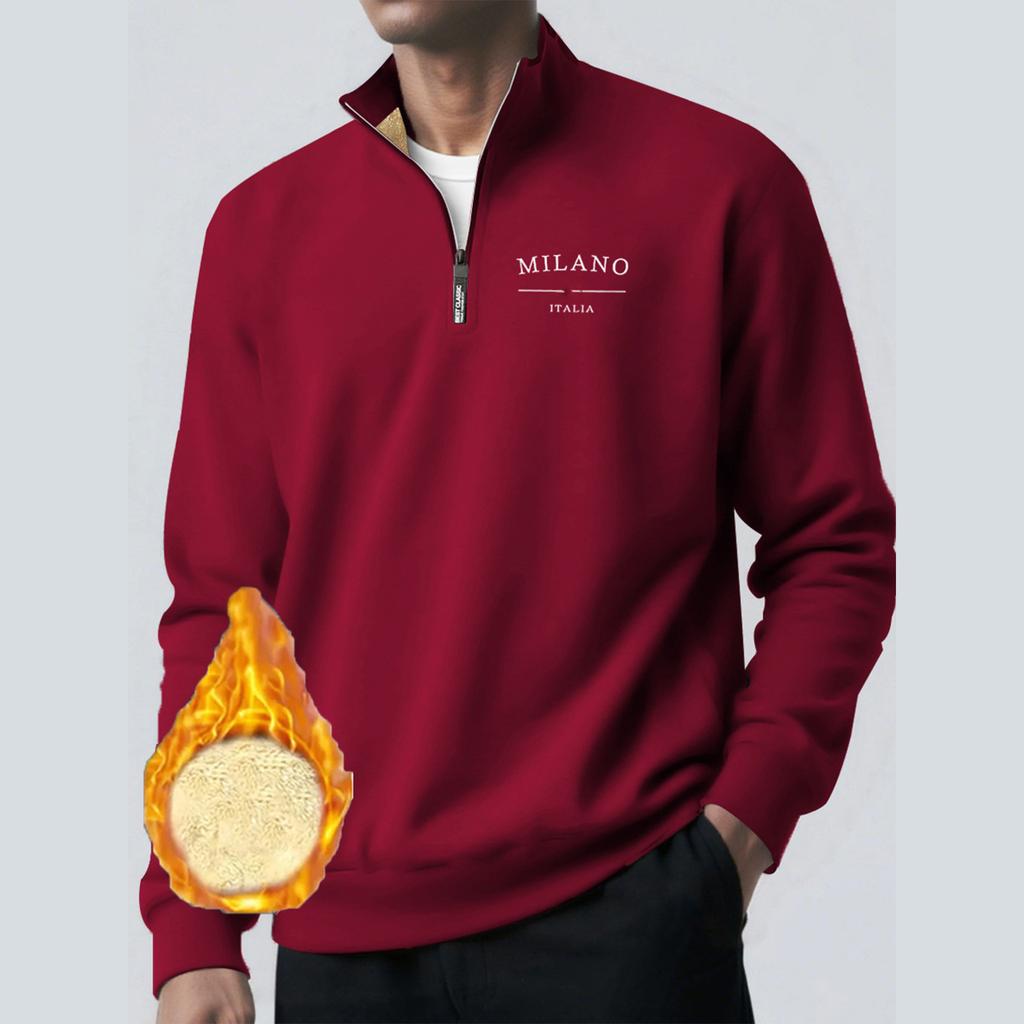 Men's Pullover Long Sleeved Stand Up Collar Sweatshirt Casual Cut Height Collar Lamb Wool Base Shirt