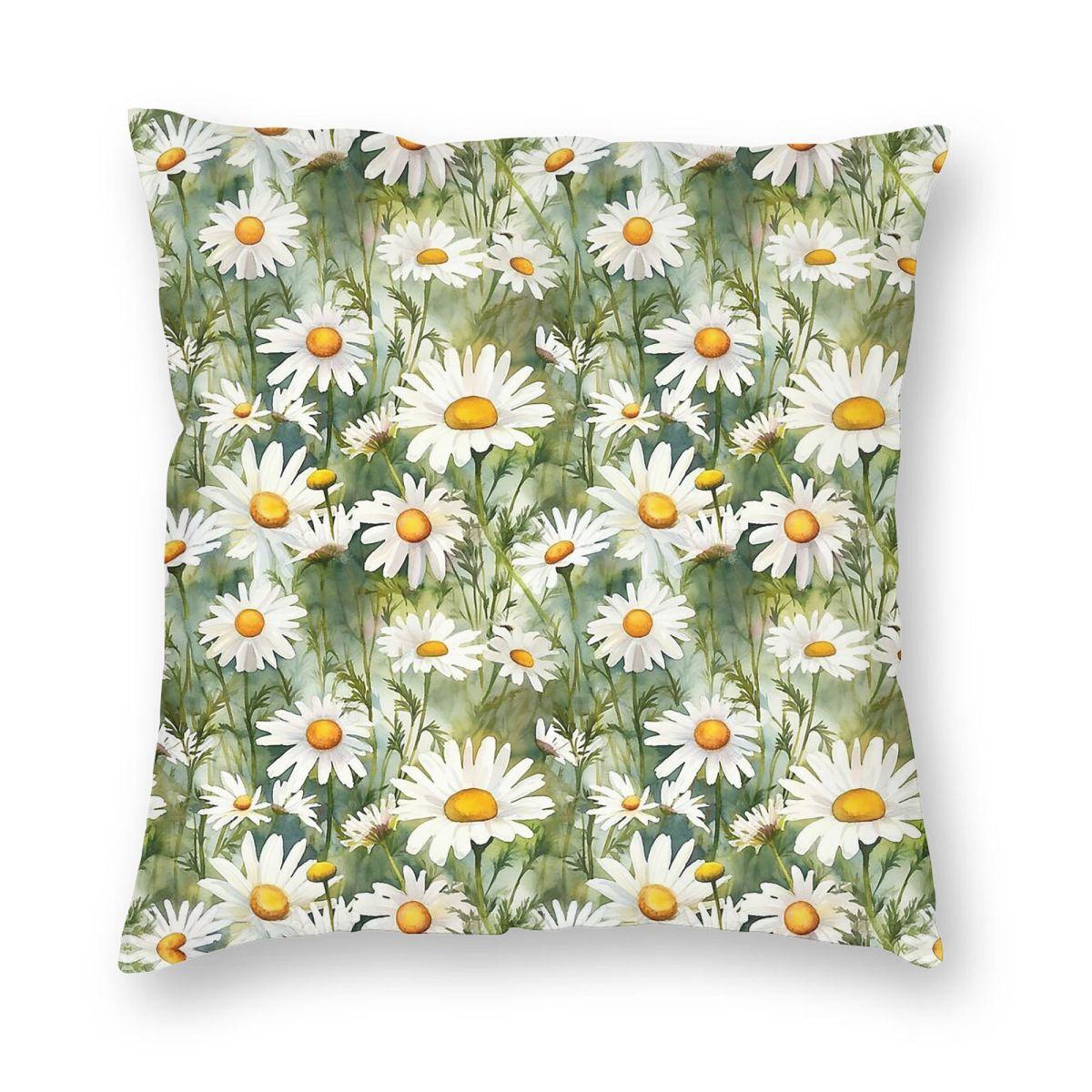 Oxeye Daisy Watercolor Floral Square Pillowcase Polyester Linen Velvet Printed Zip Decor Home Cushion Cover 30x30cm