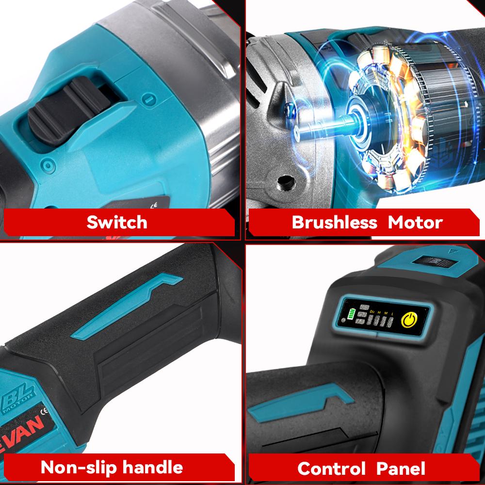 ONEVAN Fırçasız Açı Taşlama Makinesi 125MM Akülü Cilalama Taşlama Makinesi 6 Vites Metal Ahşap Kesme Aleti Makita 18V Pil İçin