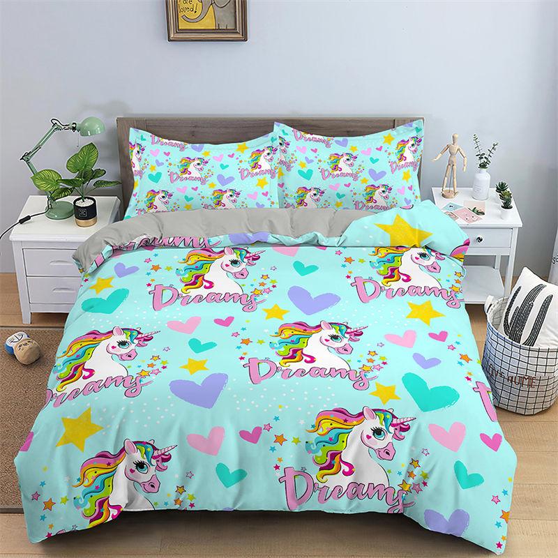 Comforter 3D Unicorn Cartoon Style Bedding Set Luxury Twin Full For Kids Boys Girls Comforter Home Textile