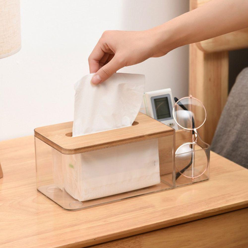 2 in1 Paper Towel Box Compartment Grid Transparent Tissue Box Multifunctional Large Capacity Napkin Organizer Table Decoration