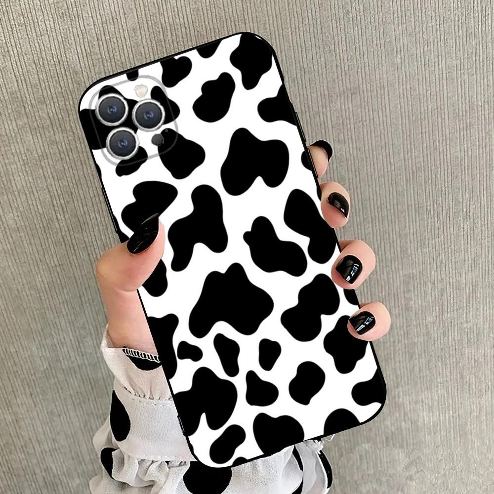 Black white cow print Phone Case For iPhone 15,14,13,12,11,Plus,Pro Max,XS,X,XR,SE,Mini,8,7 Soft Silicone Black Cover