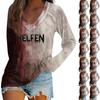 Women's Casual Fashion Snowflake Printed Vintage Casual Print Long Sleeve V-Neck Pullover Top Blouse