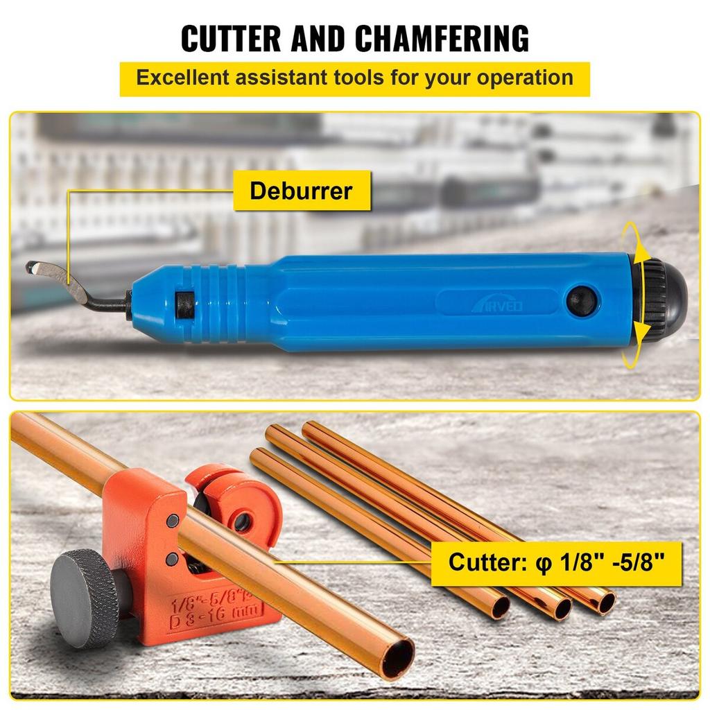 Hydraulic Flaring Tool Kit, 45° Double Flaring Tool, Brake Repair Brake Flaring Tools for 3/16"-1/2", Brake Flare Tool with Tube Cutter and Deburrer,