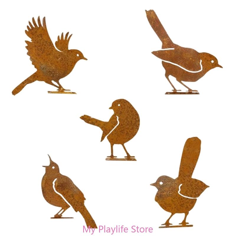 5 Stück Verwittertes Eisen Vogel Silhouetten Kreative Garten- und Terrassendekoration Metallvogelskulptur Hofornamente