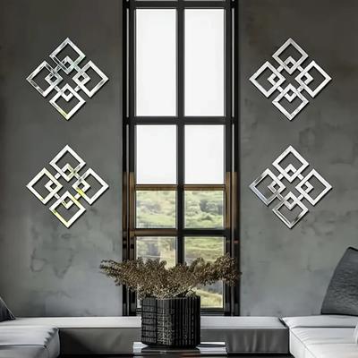 4/8/12pcs Geometry Mirror Wall Sticker Acrylic Square Wall Decals Self-adhesive Decorative Stickers DIY Room Home Decor