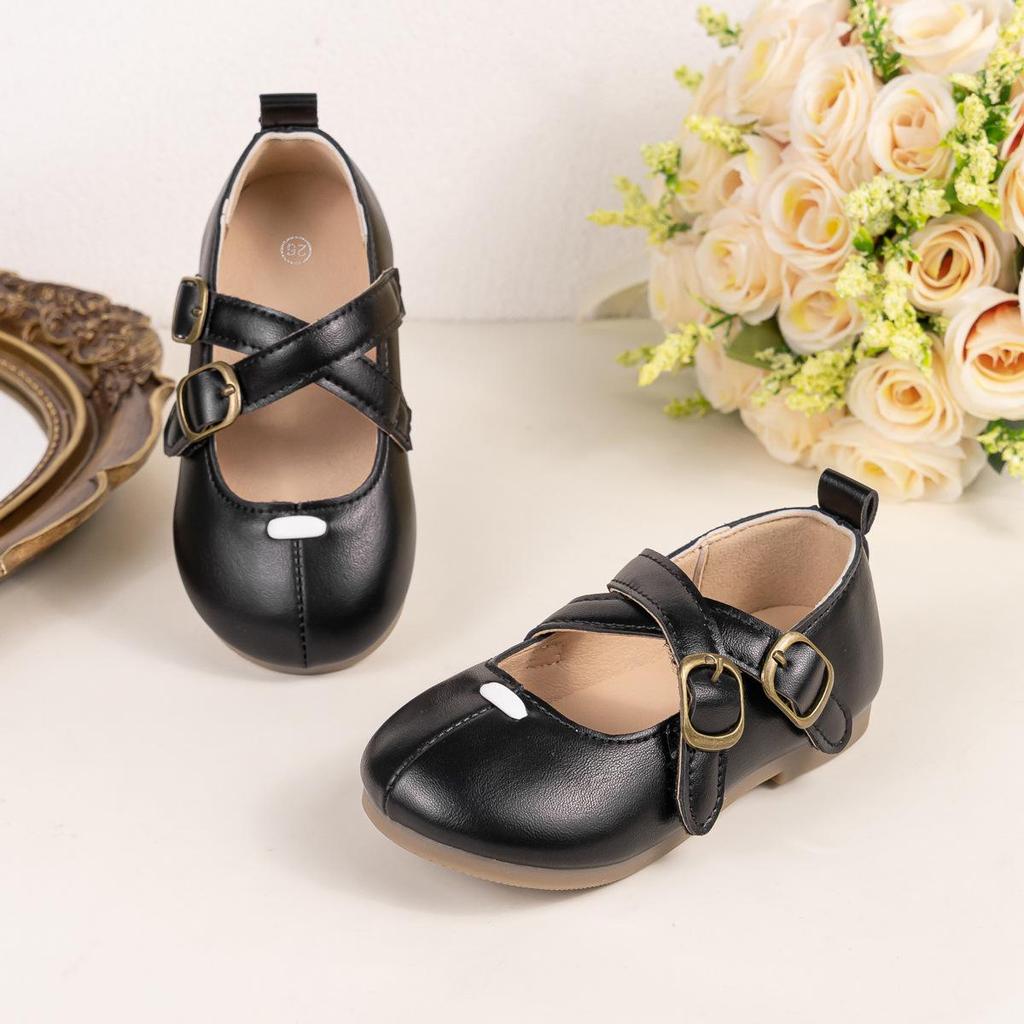 2025 Girls' Retro Princess Cross Strap Soft Sole Leather Shoes