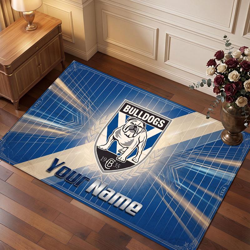 Canterbury-Bankstown Bulldogs Personalized Crystal Velvet Carpet, Customized Name Text Soft Anti‑Slip Rug for Living Room Bedroom
