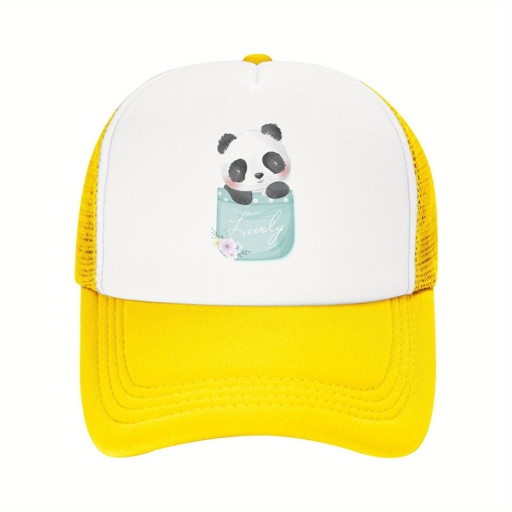 Cute Panda In Pocket Graphic Trucker Hat Breathable Mesh Baseball Cap Casual Adult Headwear