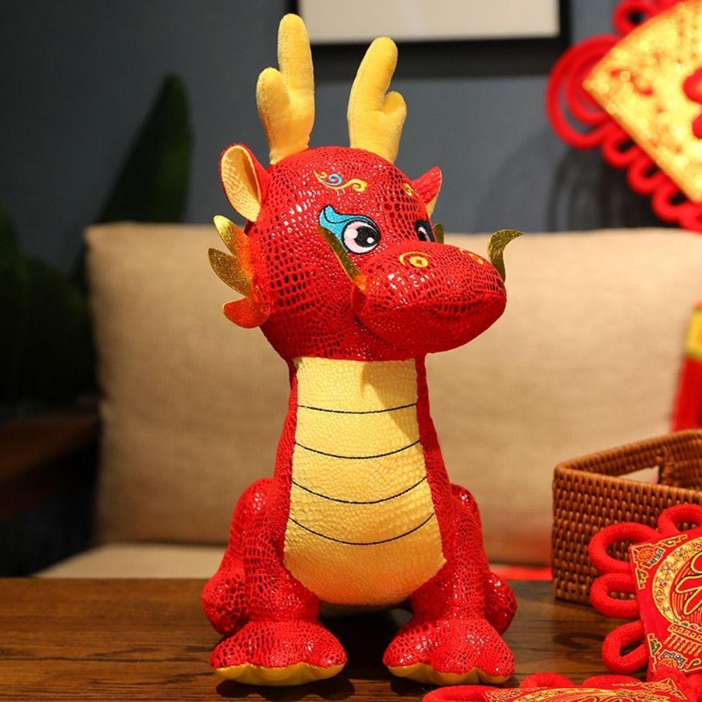Cartoon Chinese Dragon Mascot Plush Stuffed Dragon Plush Toys Lucky Zodiac Dragon Doll New Years