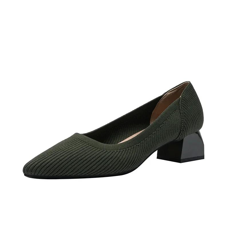 Rough Order Shoes Women Mid Heel 4cm Breathable Knitted Oversized Soft Soled Casual Woven Shoes Cloth Shoes Wide Heels Women