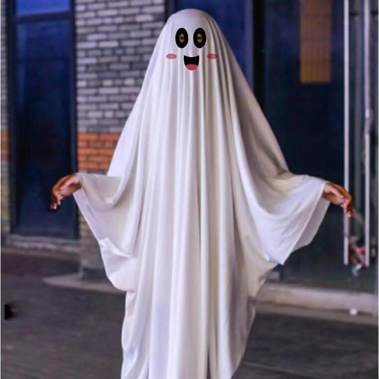 Costume Fantasma Per Bambino Con Mantello E Cappuccio – Bianco Con Dettagli Fluorescenti Per Halloween E Cosplay