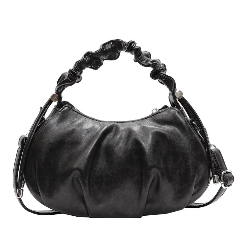 New Autumn and Winter PU Zipper Versatile Crossbody Bag  Fashionable Large Capacity Pleated Light Luxury Shoulder Bags