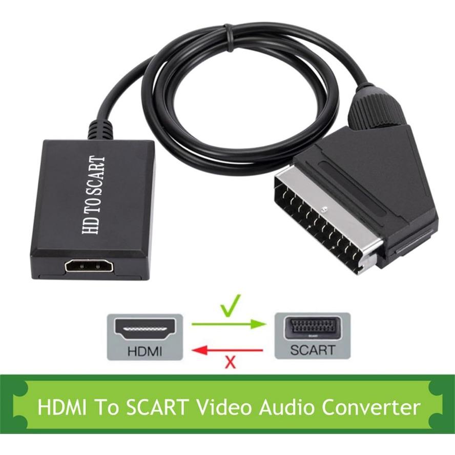 1080P HDMI-compatible To SCART Video Audio Upscale Converter Adapter for HD TV DVD for Sky Box STB Plug and Play DC Cable