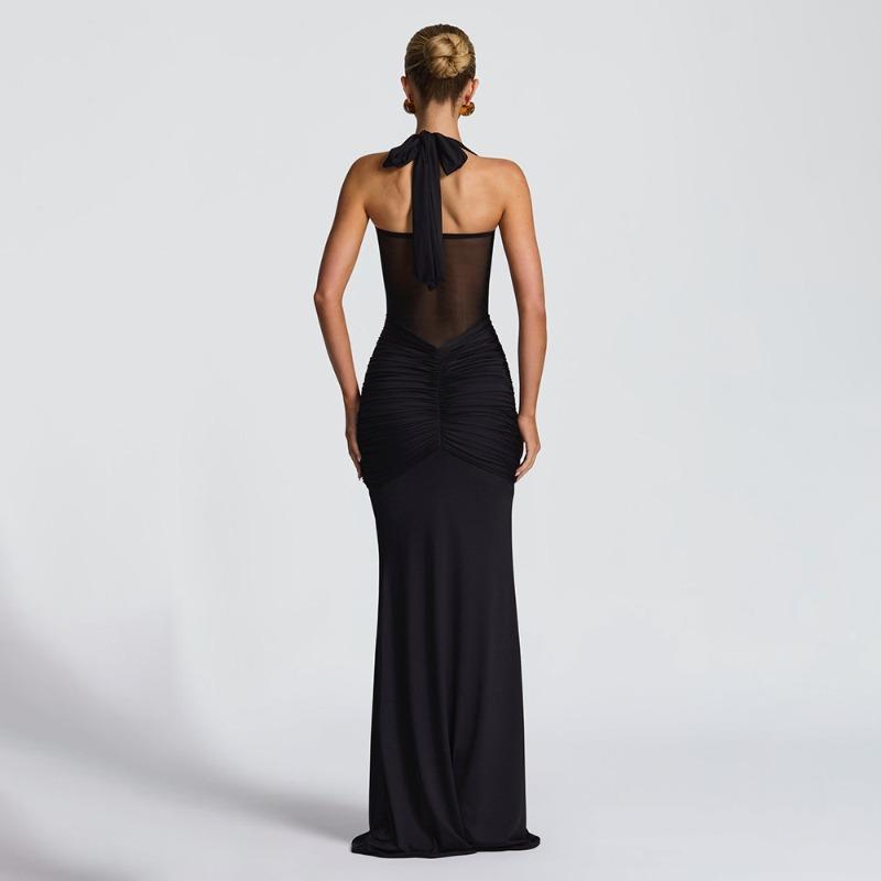 New women's clothing temperament pleated streamer dress foreign trade fashion neck sexy hip wrap dress women
