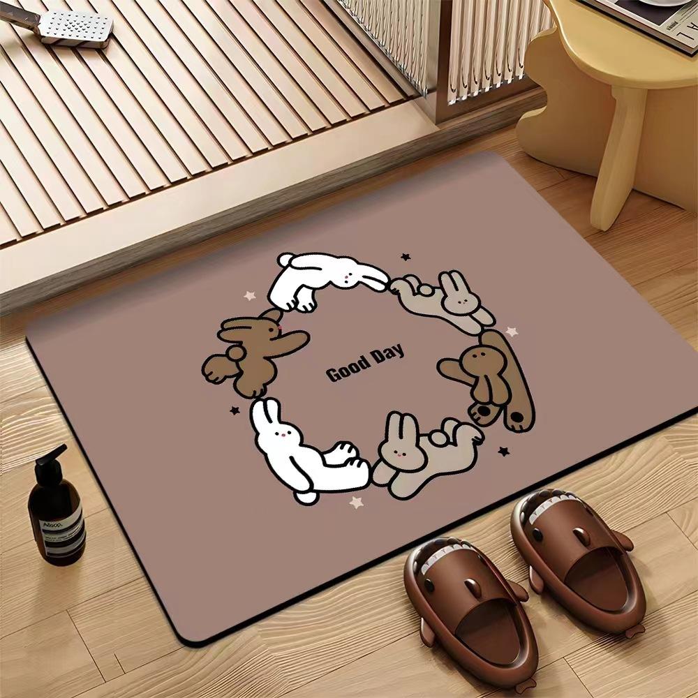 Cartoon Cat Dog Carpet Mat Rug Striped Design with Cute Inspirational Text Home Decoration Floor Mat Floor Door Mat Welcome Mat