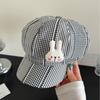Cute Plaid Cat Ears Beret Female Spring And Summer Sweet Face Small Octagonal Hat Big Head Circumference Newsboy Painter Hat