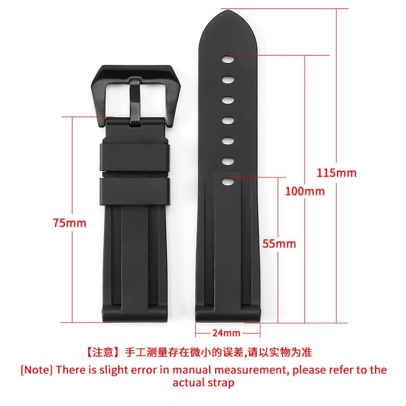 For Panerai Pure Color Natural Silicone Accessories Pam441 Diesel Suunto Solid Stainless Steel Black Buckle 24mm Watch Strap