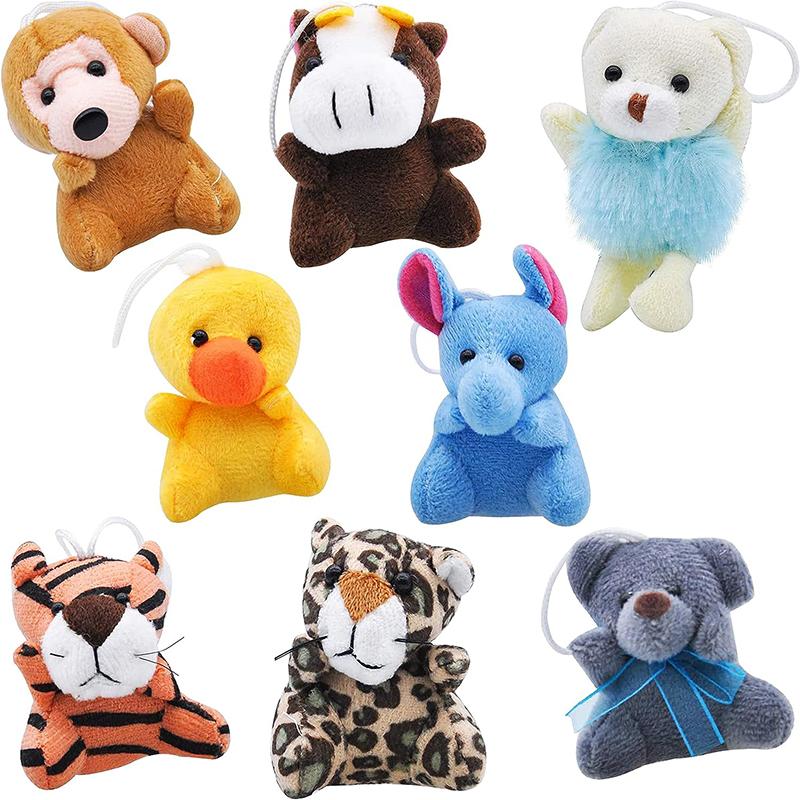 16 Stuks Mini Dier Pluche Speelgoed Assortiment Dieren Sleutelhanger Decoratie voor Kinderen Klein Knuffel Grootverpakking voor Kermis Prijzen Grijpkraan