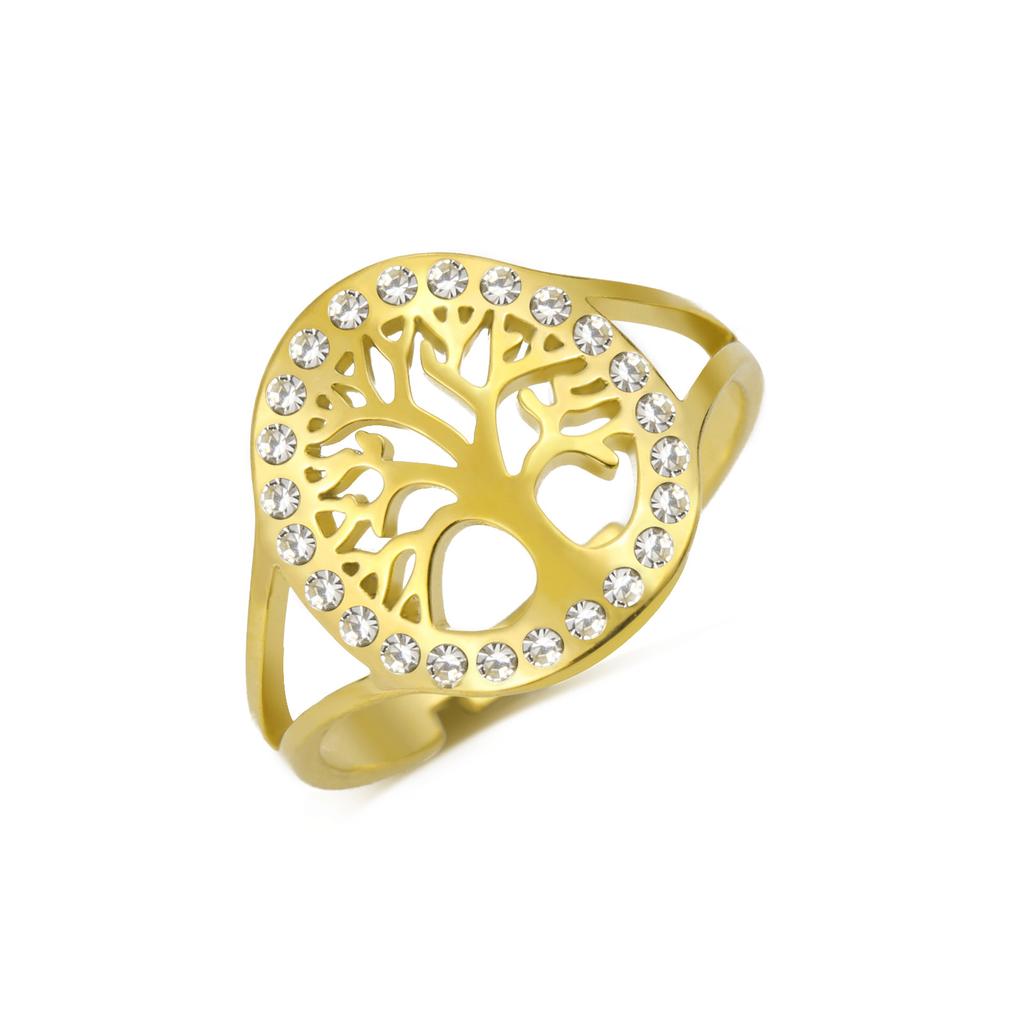 Exquisite Hollow Tree Shape Diamond Accent Open Ring Delicate Luxury Jewelry