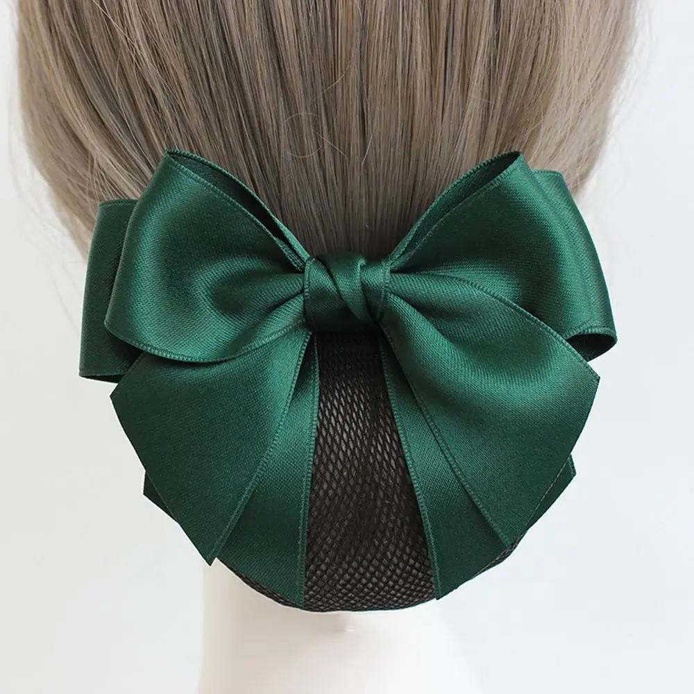 Korean Satin Bow Hairclip With Net Bun Ribbon Hair Bun Cover Headwear Hair Accessories Bowknot Snood Women Hairgrips