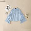 ZANZEA Women Casual Round Neck Loose Lace Splice Long Sleeve Blouse