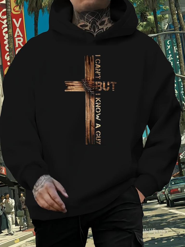Christian Cross I Can'T But I Know Ed Crew Street Style Sweatshirt for Outings 250G Heavyweight Pullover with Pocket Adjustable Dr