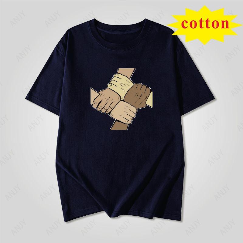 Simple Unity Handshake Printed Tshirt Versatile Basic Summer Unisex Top