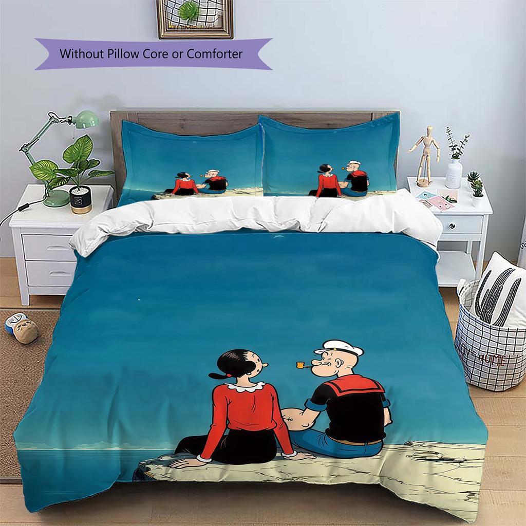 Popeye the Sailor Pattern Bedding Quilt Set Home Decoration Gift (1 * duvet cover + 2 * pillowcase without core)