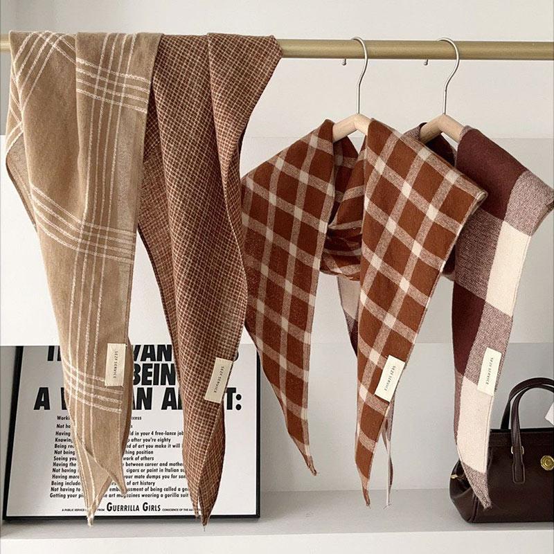 Retro Checkered Diamond Shaped Scarf For Women Korean Versatile Headband Warm Neck Scarf Decor Multifunctional Fart Curtain