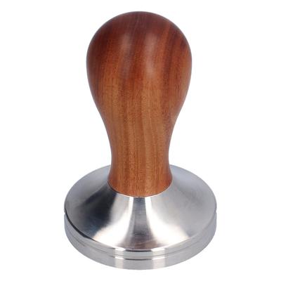 58mm Flat Base Coffee Tamper Manual Stainless Steel Coffee Powder Pressing Hammer with Wood Handle