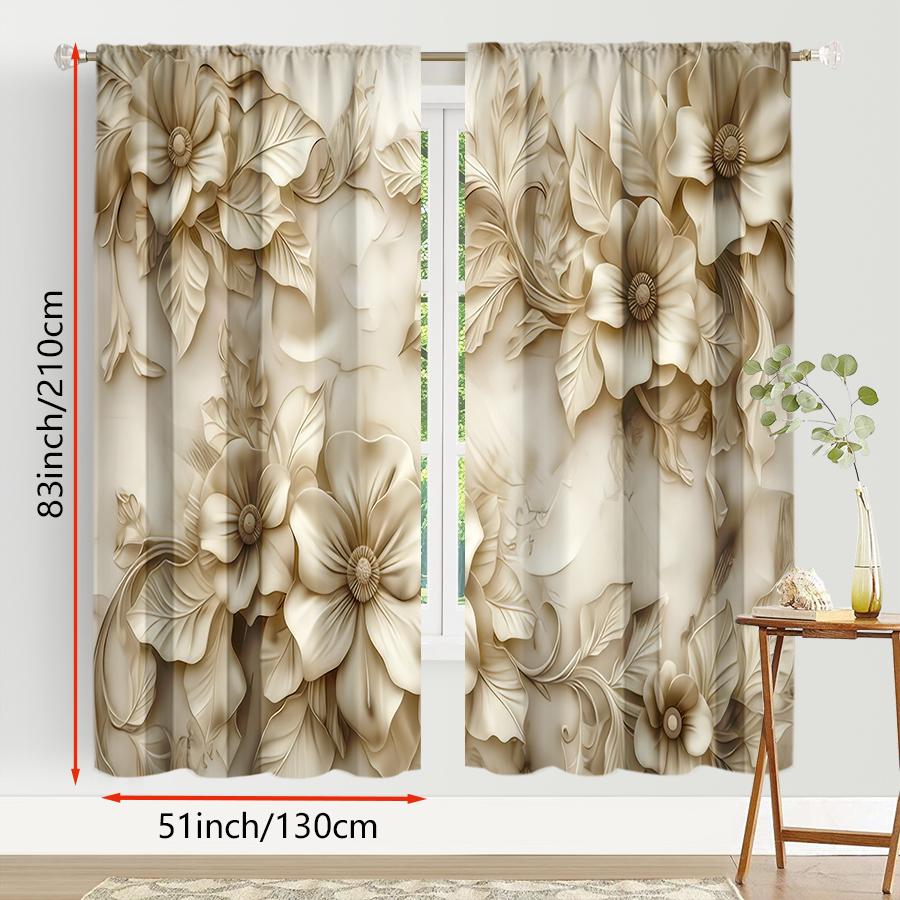 2pcs Mijin Flower Curtains Light Luxury European Living Room Bedroom Pullrod Pocket Window Decoration Curtains