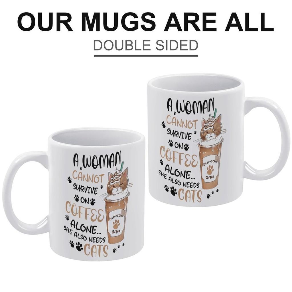 1pc 11oz White Ceramic Coffee Mug, Double-sided Print, Fun Simple Look, Lightweight, Stur