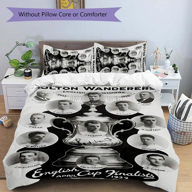 3-teiliges Bolton Wanderers FC LOGO Muster Bettwäscheset Bettbezugset enthält Bettbezug & Kissenbezüge, perfekte Ganzjahres-Schlafzimmerdekoration & Geschenk