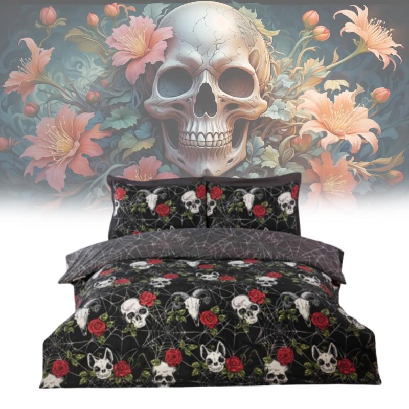 Halloween Totenkopf und Rose Wendbare Bettbezug-Set Mit Cartoon-Muster Für Schlafzimmer-Dekoration