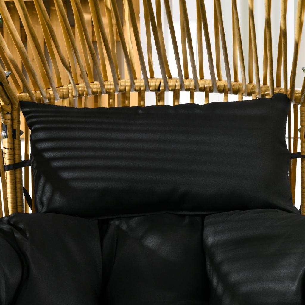 Rattan-Sessel, Stuhl für den Außenbereich, Gartenstuhl. PE-Rattan. 89 cm x 75 cm x 143 cm. Natürlich + Schwarz