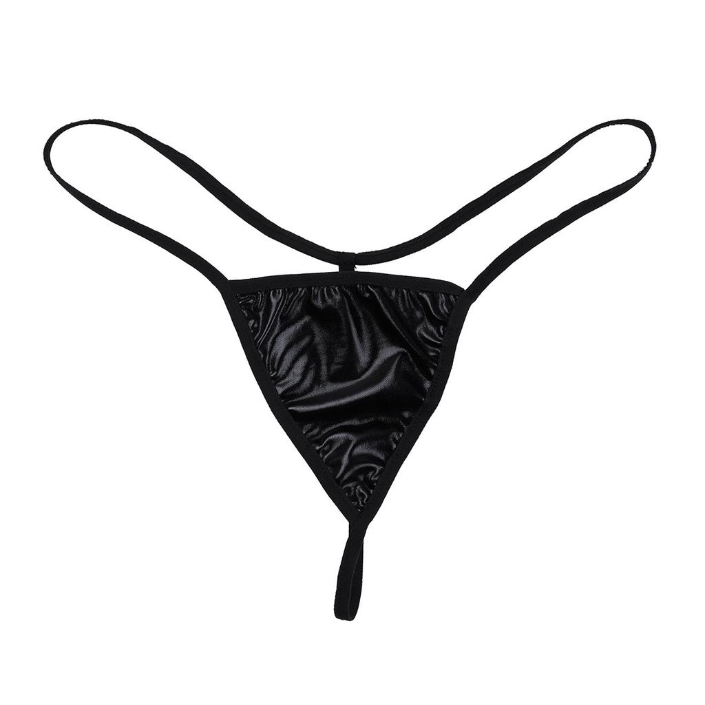 Women Faux Leather High Collar Sleeveless Front Zipper Flare Mini Dress with G-string Clubwear