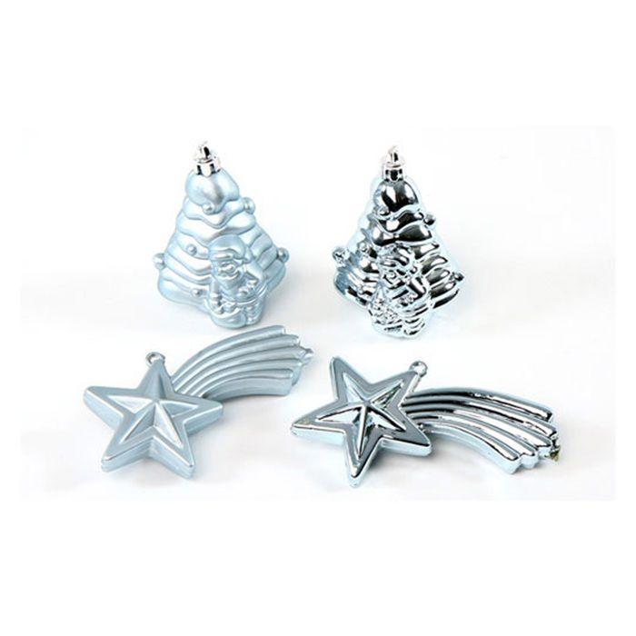 4 boules de sapin de noel et etoile bleu ciel