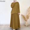 ZANZEA Women Long Sleeve Blouse and Skirts Muslim Casual Two Piece Suit Sets
