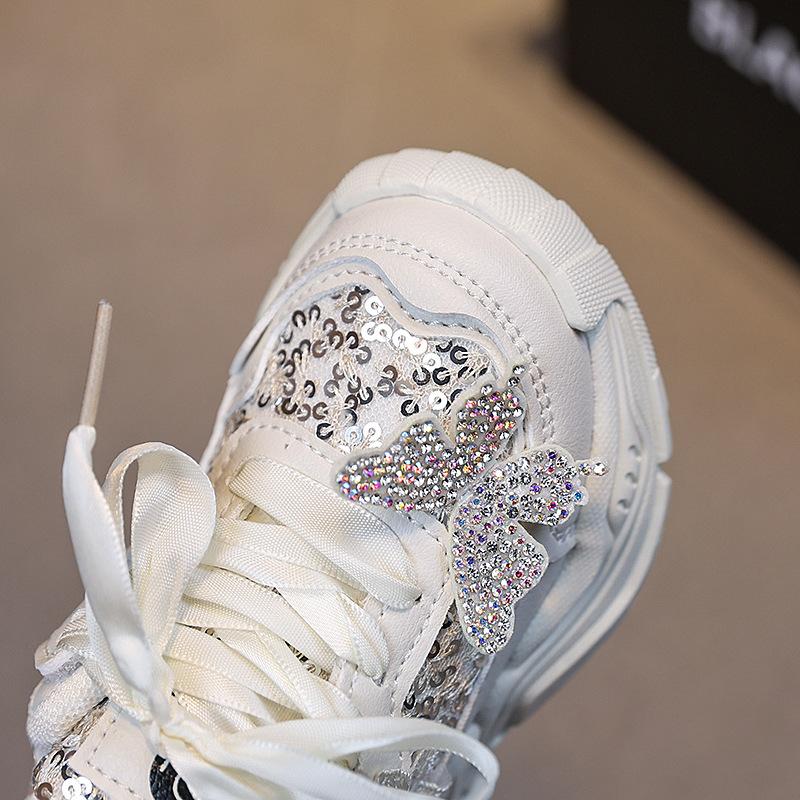 Girls' Sports Shoes Anti Slip Soft Sole Sequin Shinny Butterfly Cute Tennis Running Shoes Princess Shoes Baby Girls
