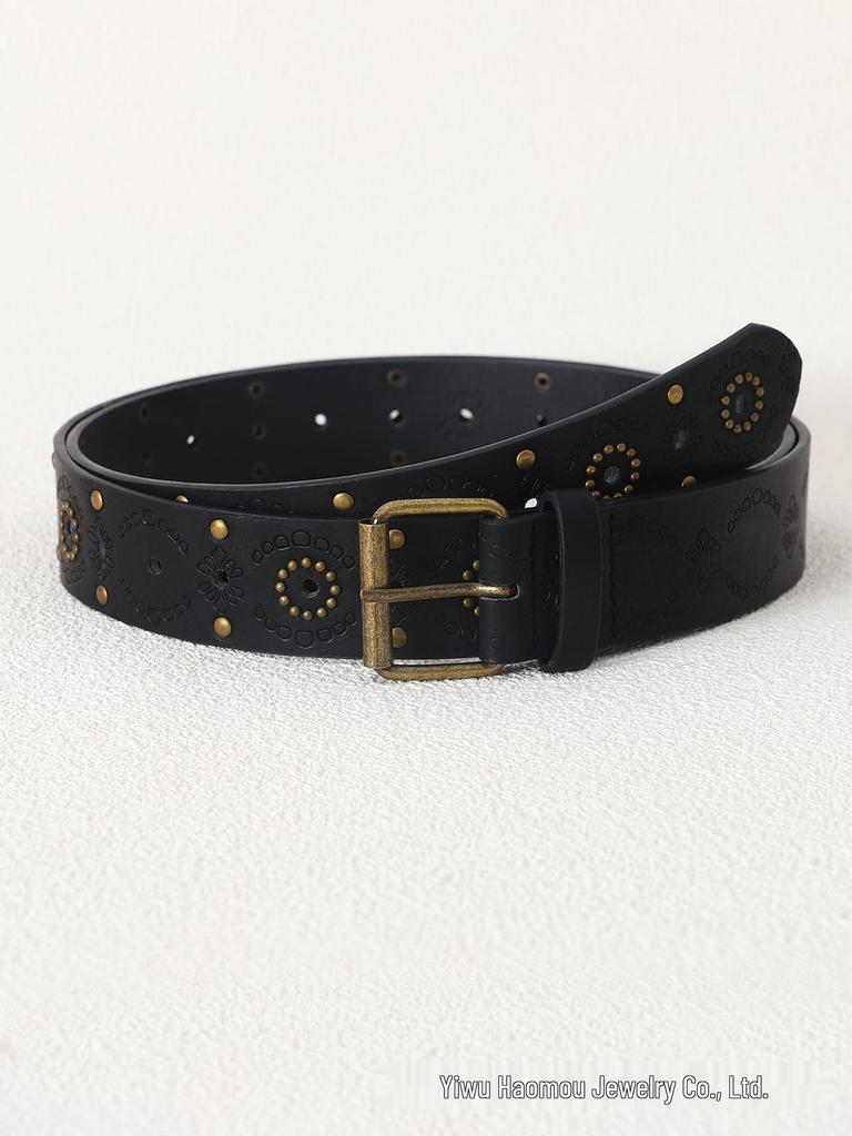 Unisex Punk Style Leather Belt with Rivet Decoration for Jeans