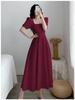 Hepburn Style Black Slimming Summer Dress for Women - Square Neck, Over-the-Knee