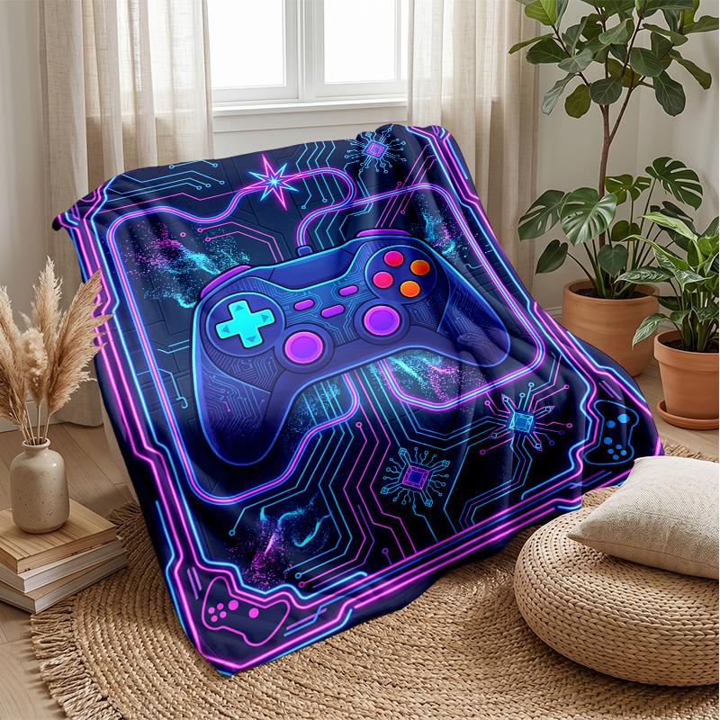Neon Gaming Controller Theme blanket Lightweight Warm Flannel Blanket Decorative Throw Blanket for Home Decoration