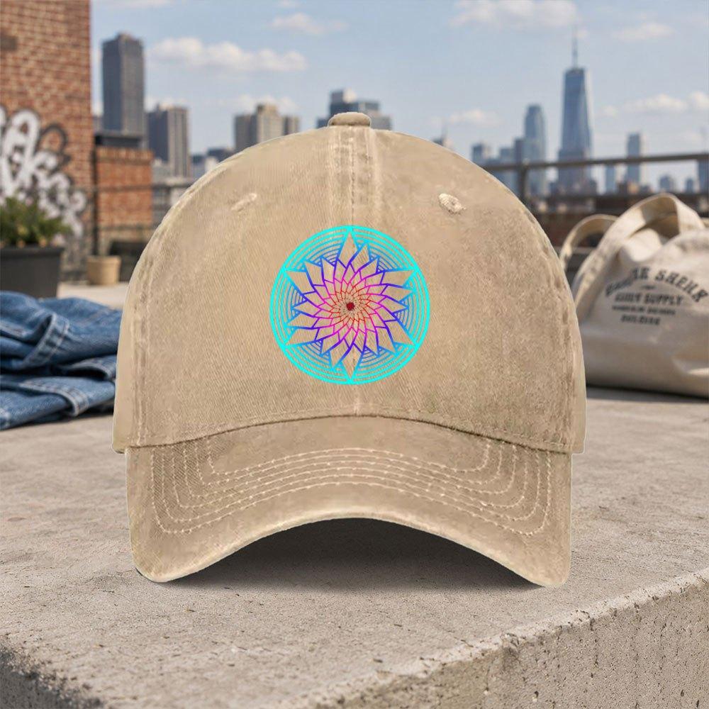 Iridescent Geometric Starburst Vintage Washed Baseball Cap Unisex Dad Hat Casual Street Style Accessory