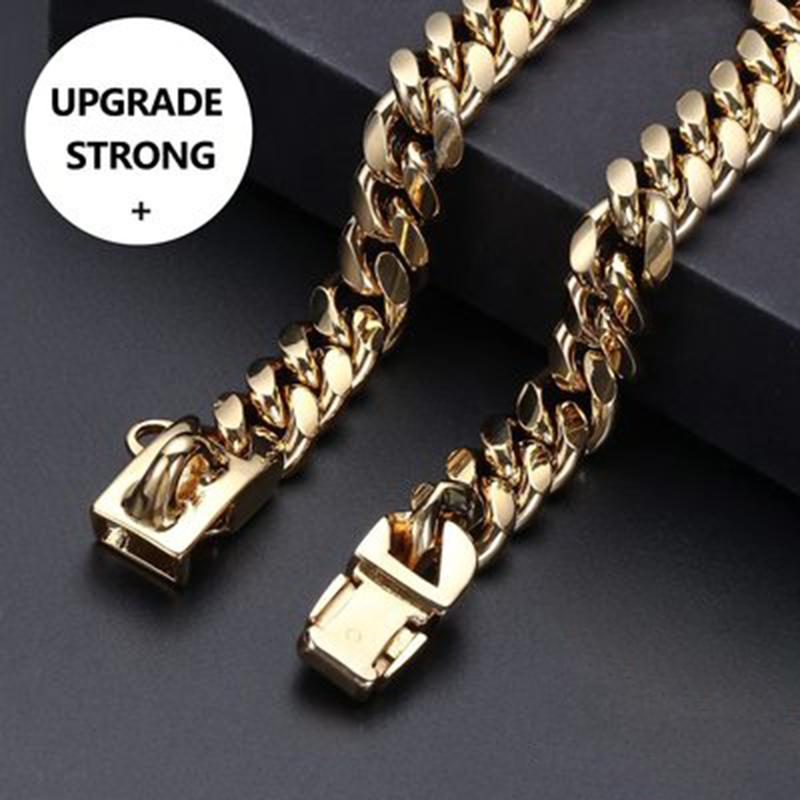 14MM 304 Stainless Steel Dog Chain Collar And Leash Super Strong Dog Metal Collar Choke Silver Gold Pet Lead Rope For Party Show