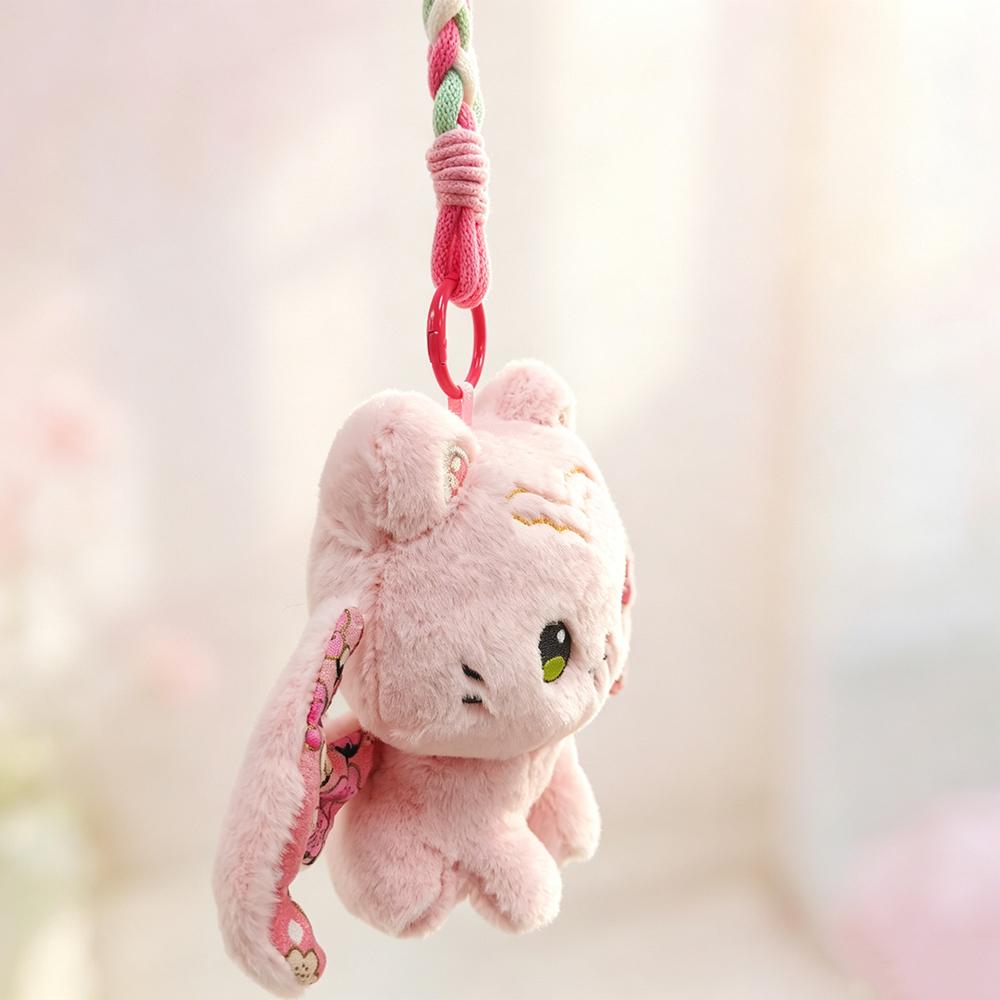 Cute Sakura Bat Cat Plush Keychain Kawaii Kitten with Wing Stuffed Toy Pendant Soft Fluffy Animal Doll Bag Charm for Girls Gift