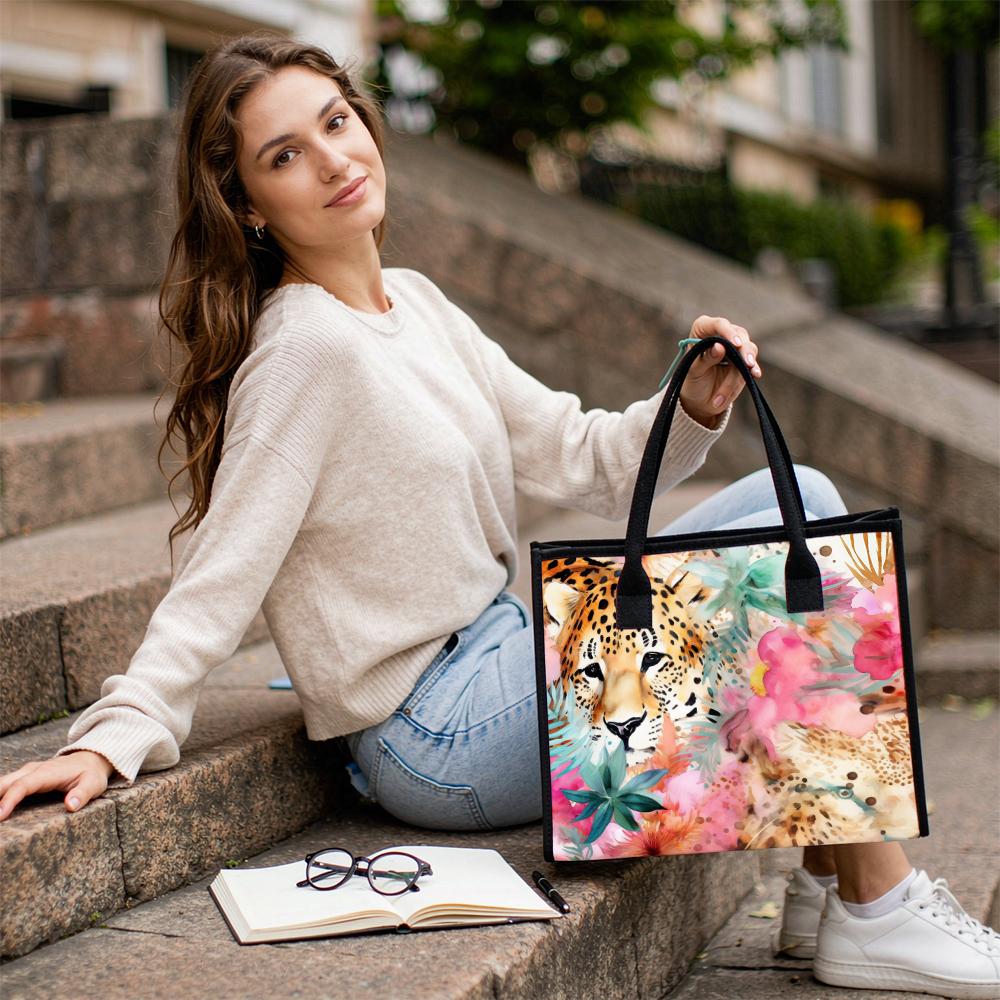 Tropical Leopard Print Canvas Tote Bag