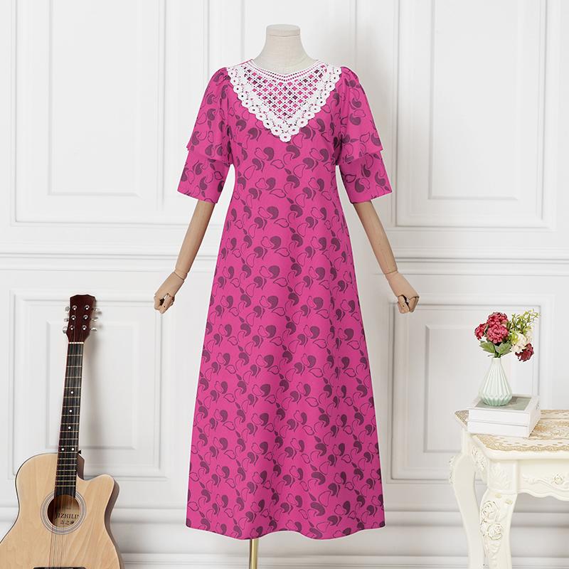 

VONDA женское прямое свободное длинное платье больших размеров с круглым вырезом, рюшами, короткими рукавами и цветочным принтом L ярко-розовый